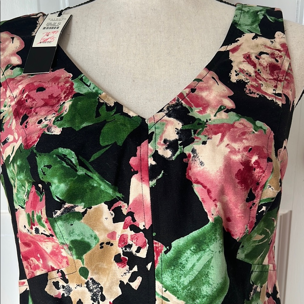 Talbots Black Floral Sheath Dress with Pink and Green Roses - Picture 7 of 16
